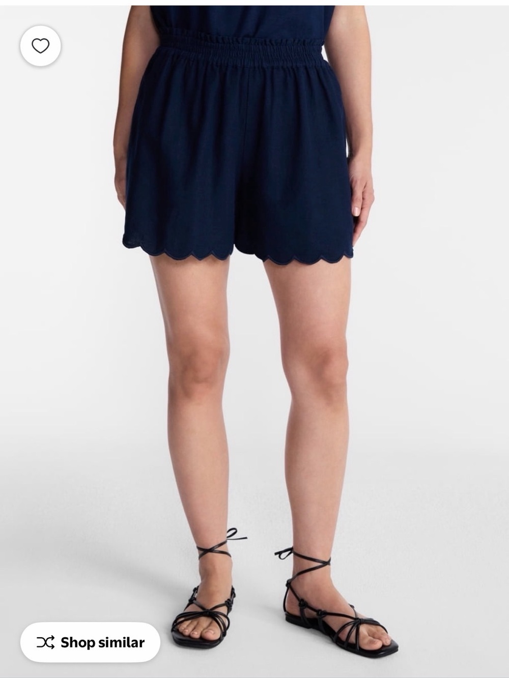 Linen Blend Navy Scallop Hem Pull-On Shorts